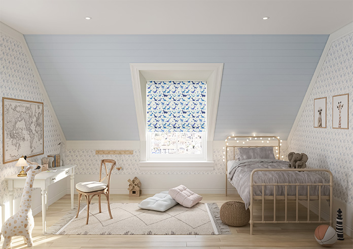 Dino Land, Blue Denim - Roman Blind - Image 8